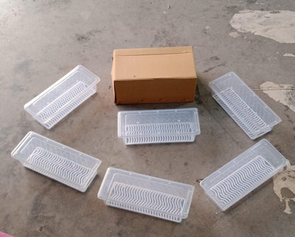 Six Wukusy freezer storage containers for vegetables and fruits, 1500ml capacity, clear plastic with secure lids.