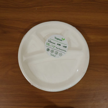 Wukusy Vegnar 4-compartment disposable food serving plates set with 10 pieces, ideal for catering and outdoor meals.