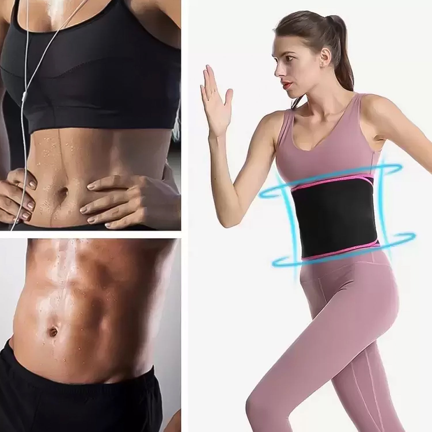 Wukusy neoprene waist support belt, abdominal trainer belt for core support and shaping, shown in black on white background.