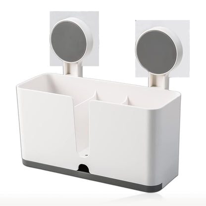 Wukusy wall-mounted toothbrush holder with three compartments and adhesive installation, designed for bathroom organization.