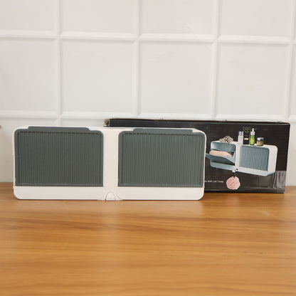 Wall-mounted Wukusy bathroom storage soap holder with four compartments for organizing toiletries and bath essentials.