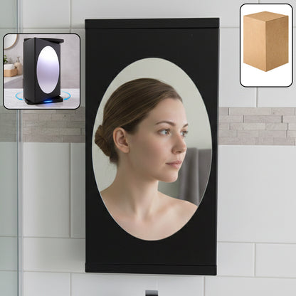 Wall-mounted black rotating storage cabinet organizer by Wukusy, compact 22x42 cm with versatile rotating shelves for kitchen or bathroom.