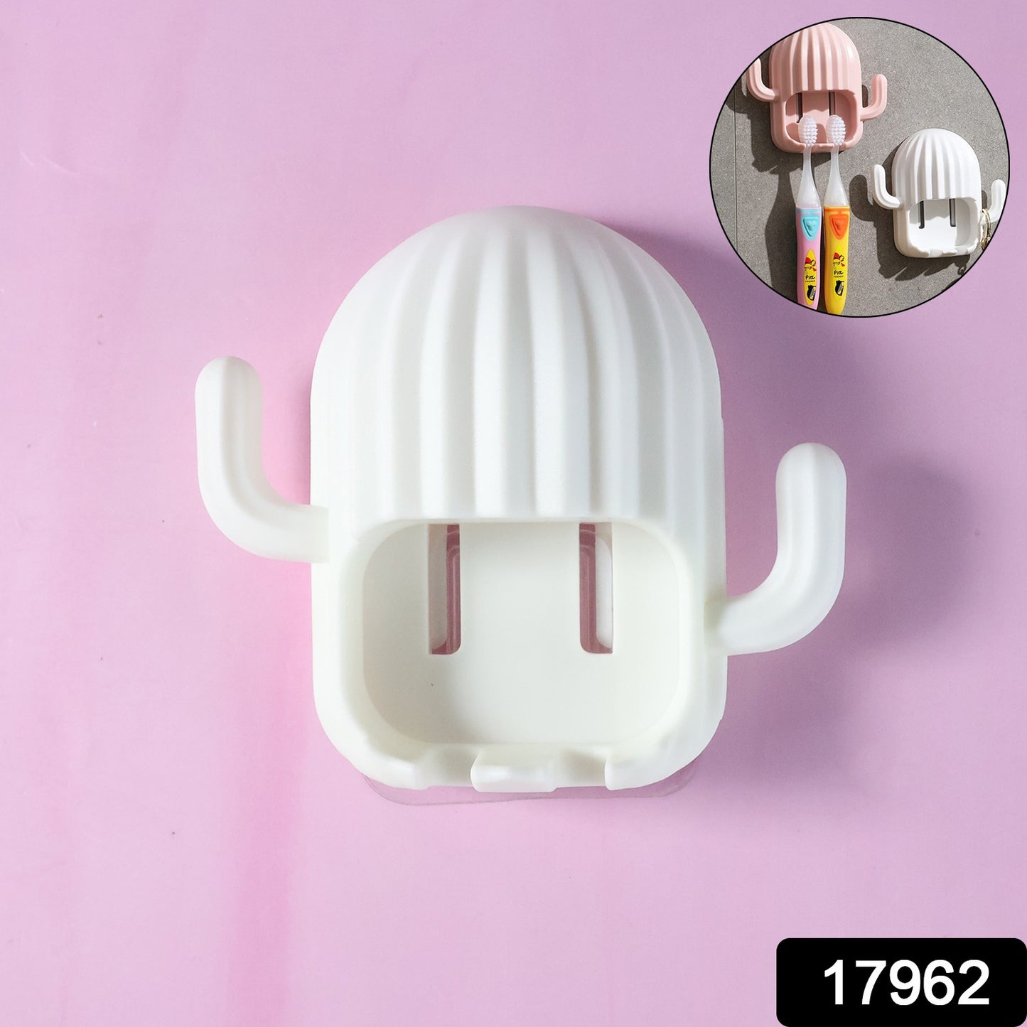 Wall-mounted cactus-shaped toothbrush holder by Wukusy with one compartment for toothbrush storage.