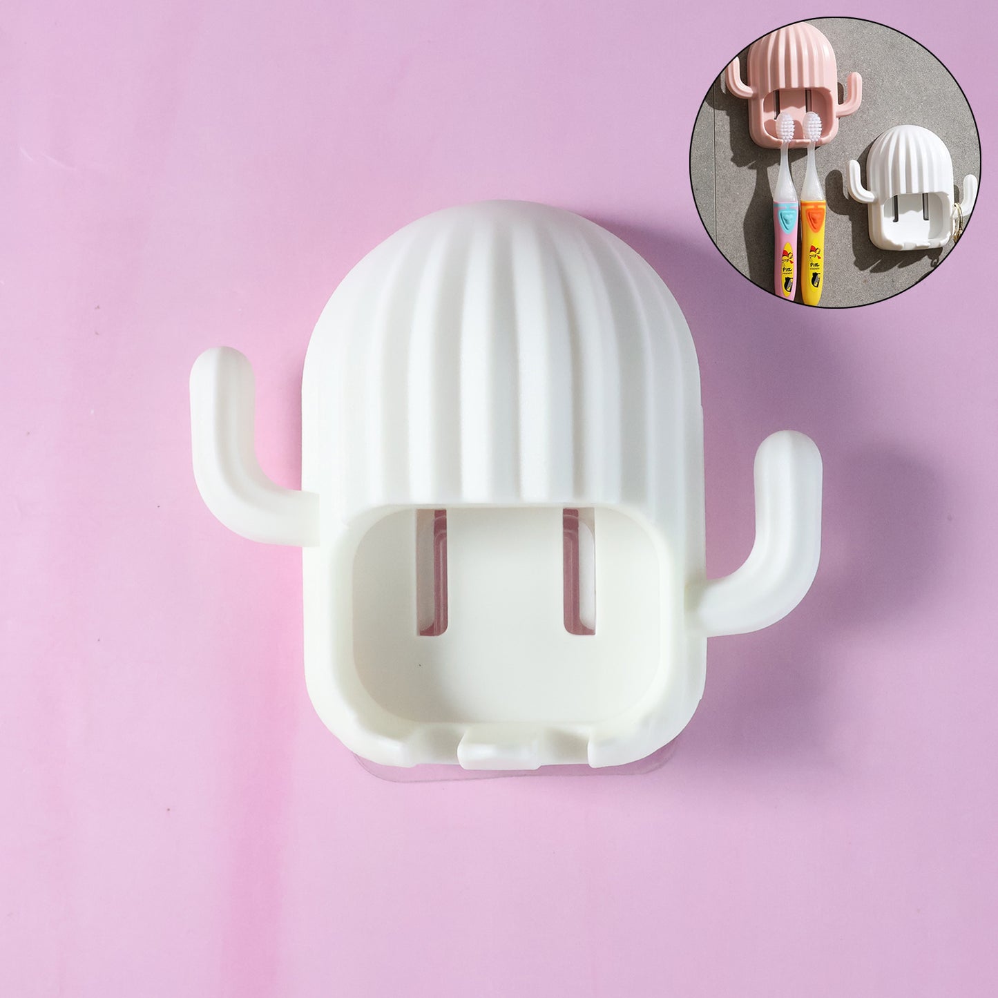 Wall-mounted cactus-shaped toothbrush holder by Wukusy, featuring a cactus design with space for multiple toothbrushes.