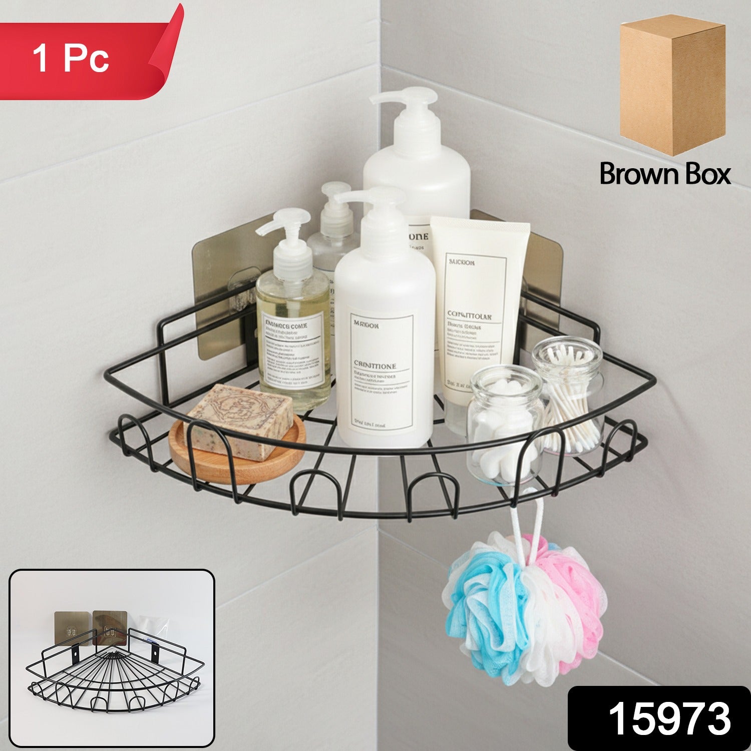 Wall-mounted corner bathroom storage rack by Wukusy, featuring multiple shelves for organizing toiletries and accessories.