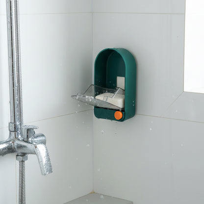 Wall-mounted soap holder with drain tray by Wukusy, shown installed in a bathroom for convenient soap storage.