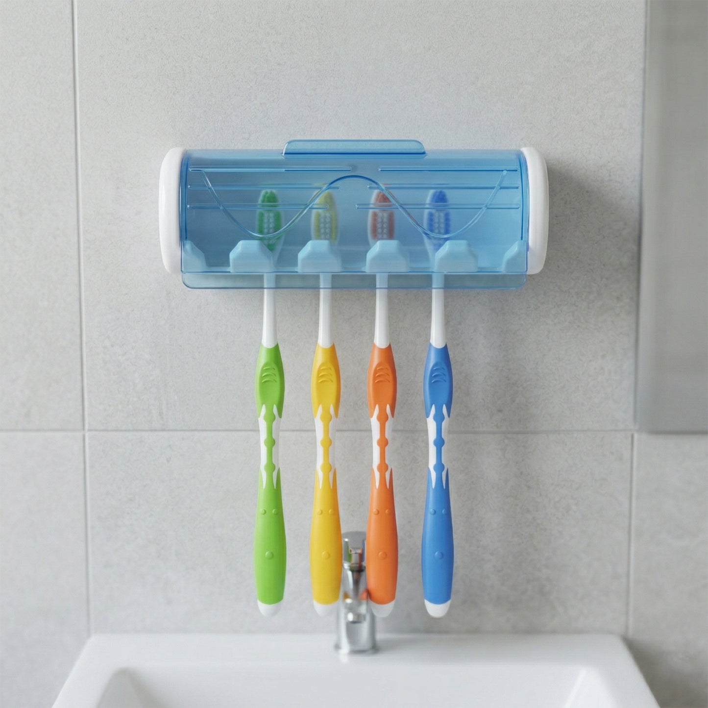 Wukusy wall-mounted toothbrush holder with protective cover, single black plastic design for bathroom organization.