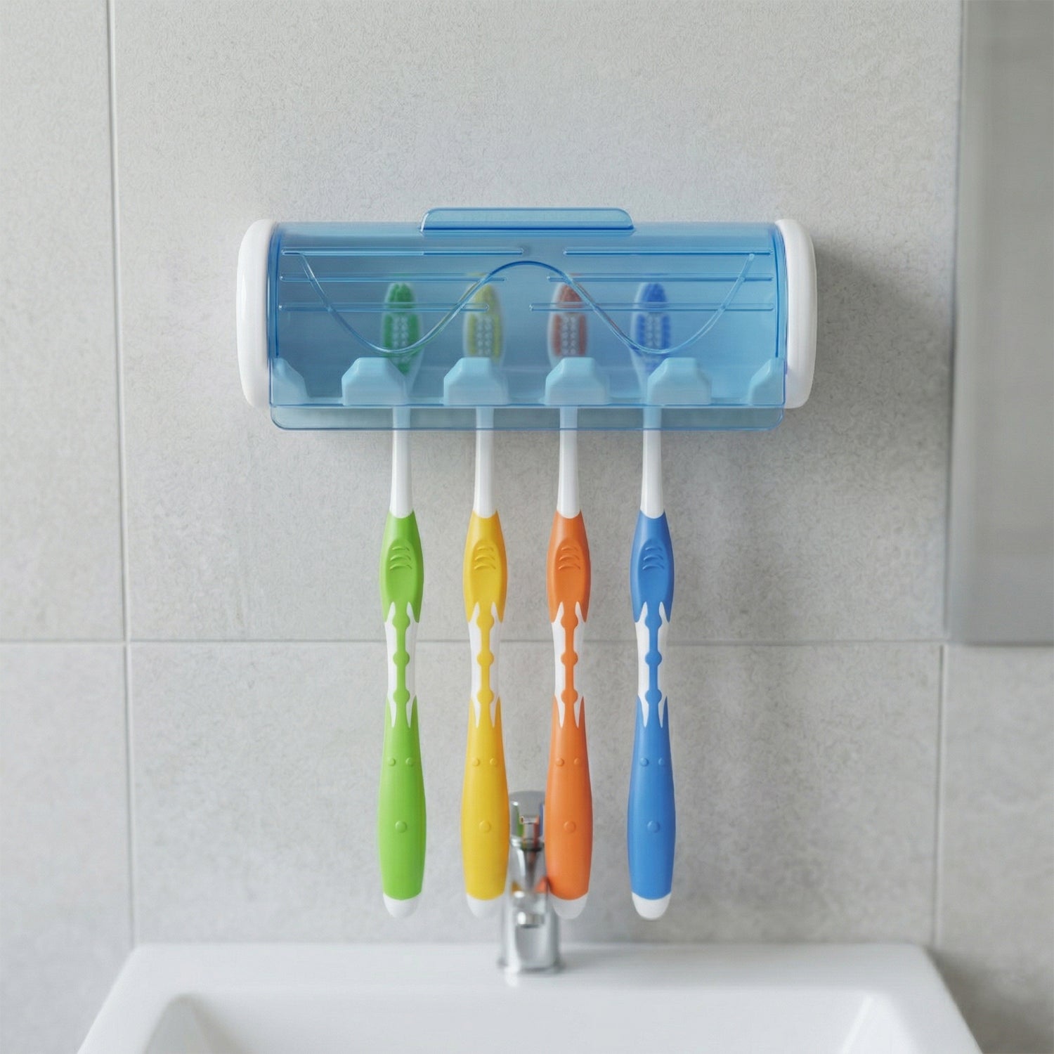 Wukusy wall-mounted toothbrush holder with protective cover, single black plastic design for bathroom organization.