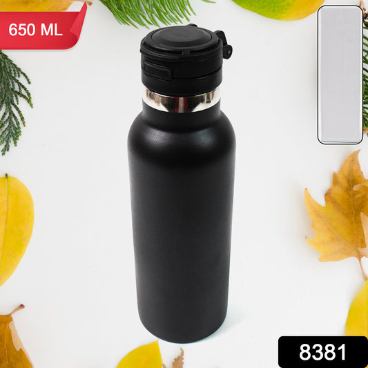 Wukusy insulated stainless steel water bottle for kids, 650 ml, with colorful design and leak-proof lid.
