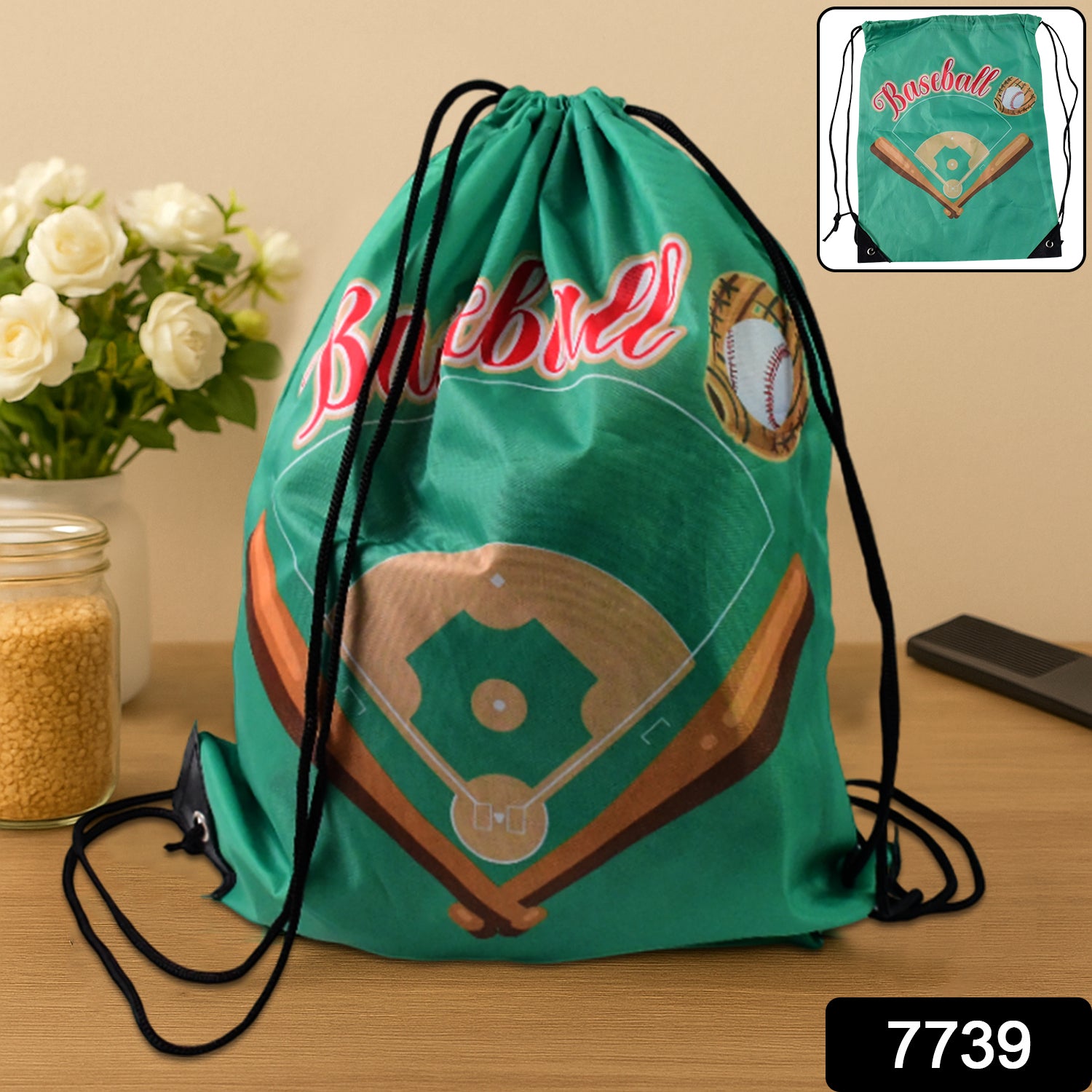Water-resistant nylon drawstring backpack bag by Wukusy, showing its durable material and adjustable drawstring closure.