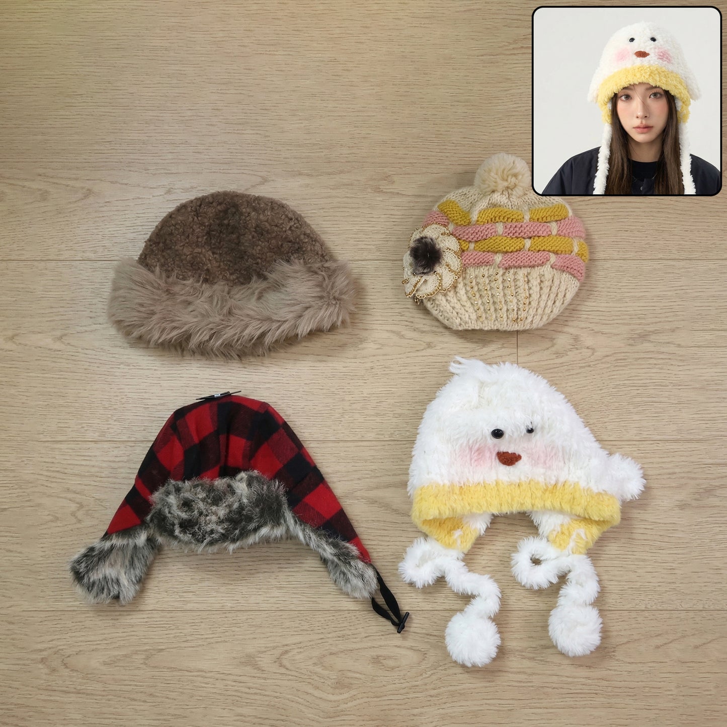 Wukusy winter woolen cap and lightweight summer fashion cap in mixed random designs, suitable for cold and warm weather.