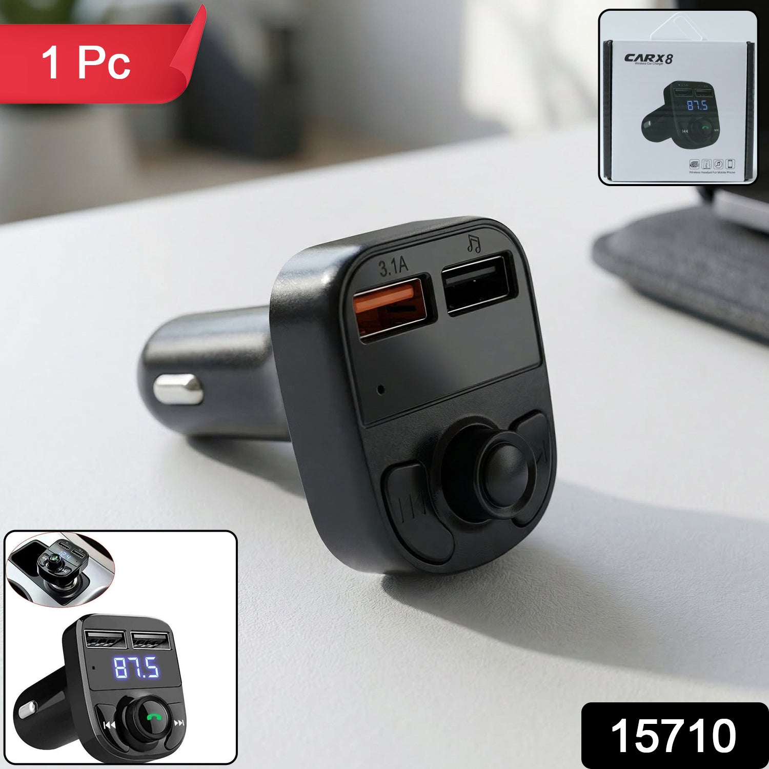 Wukusy wireless car charger with dual USB fast charging ports mounted in a vehicle dashboard.