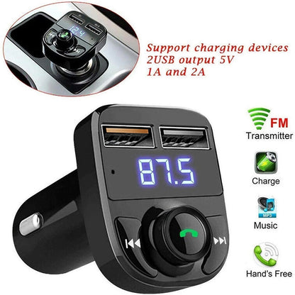 Wukusy wireless car charger with dual USB fast charging ports mounted in a car dashboard.