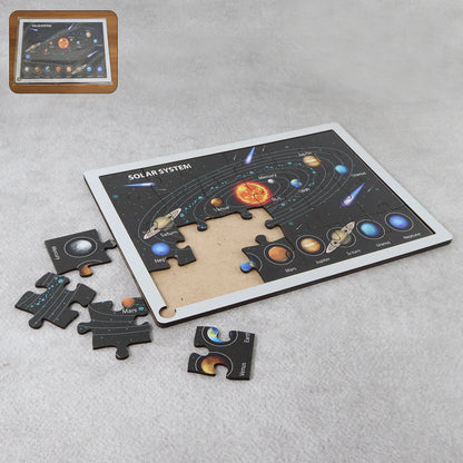 Wooden puzzle learning board for kids by Wukusy, featuring colorful mix design with educational shapes and activities.
