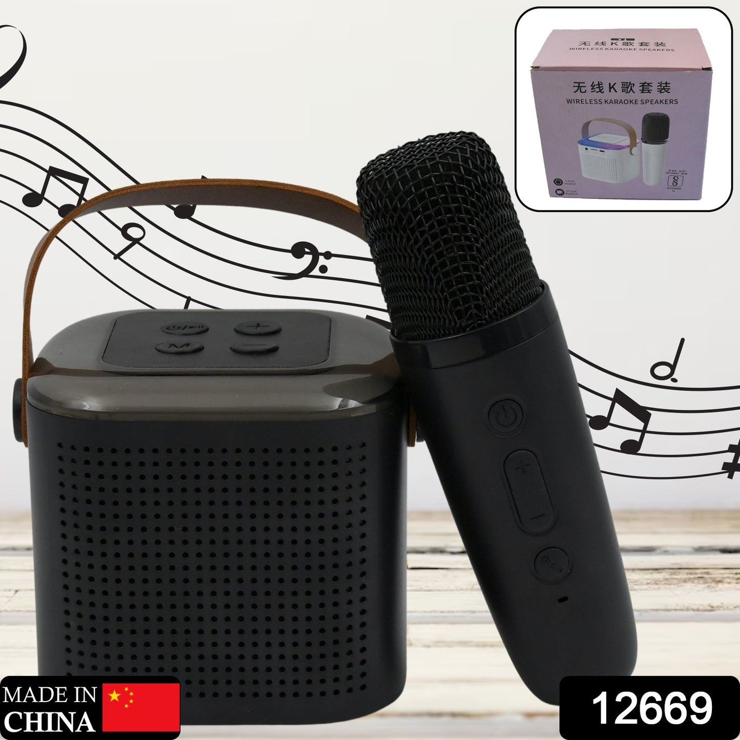 Wukusy wireless speaker microphone set with RGB lights, supports memory card, portable karaoke machine ideal for travel and TV use
