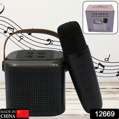 Wukusy wireless speaker microphone set with RGB lights, supports memory card, portable karaoke machine ideal for travel and TV use