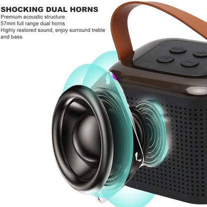Wukusy wireless speaker and microphone set with RGB lights, portable karaoke machine supporting memory card for travel and TV use.