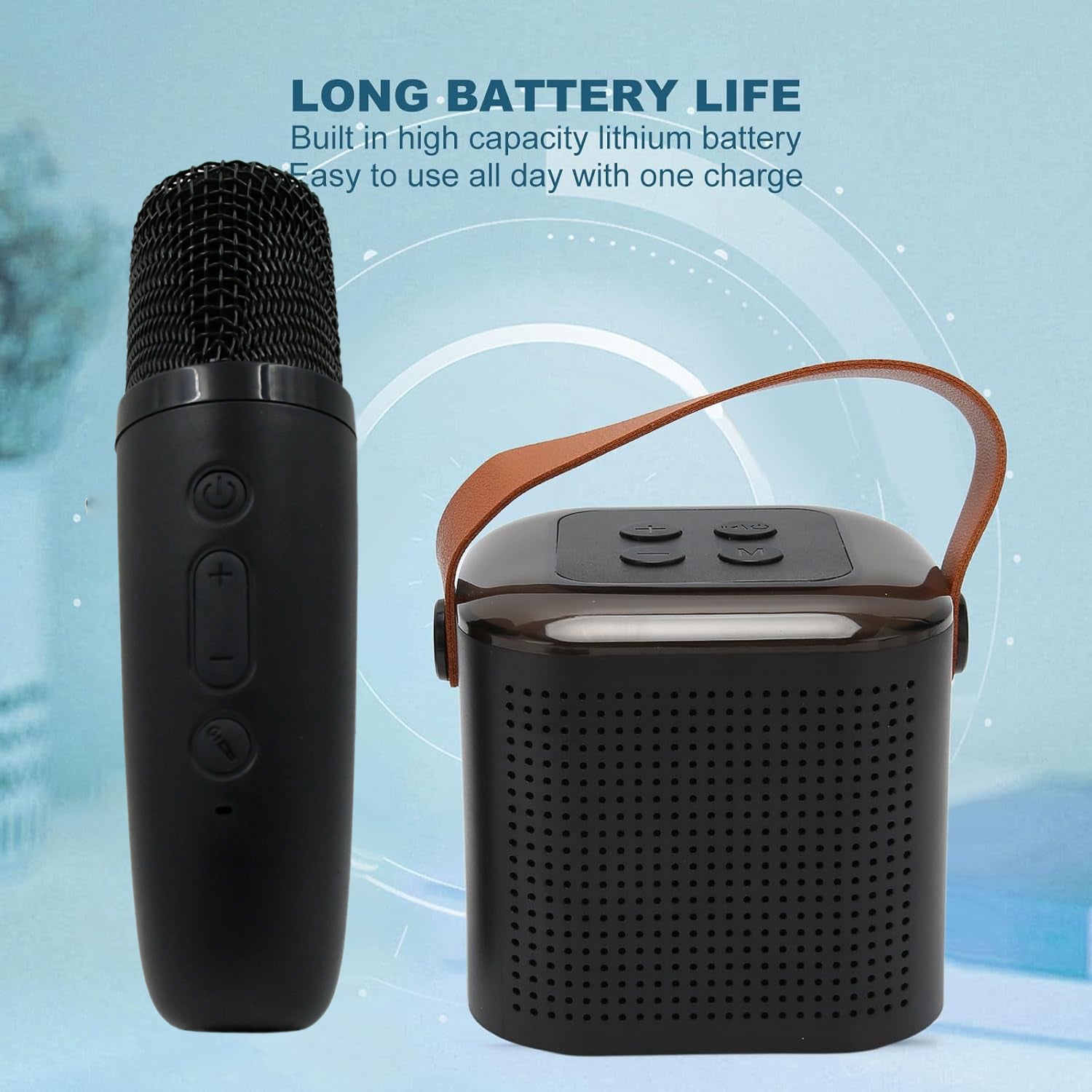 Wukusy wireless speaker microphone set with RGB lights, supports memory card, portable karaoke machine for travel and TV use