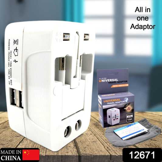 Wukusy all-in-one universal travel AC power adapter with USB ports, compatible with AU, UK, US, and EU sockets.