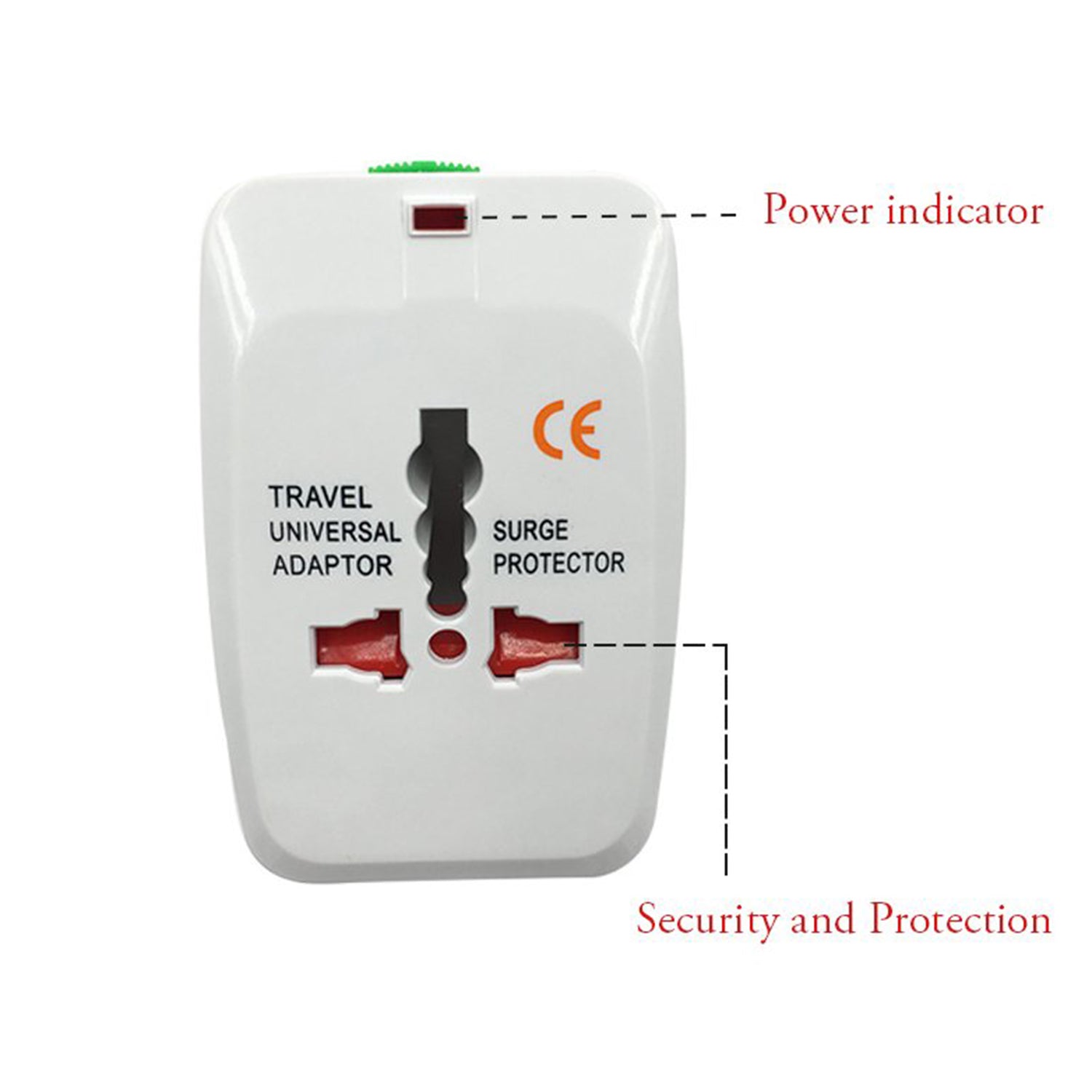 Wukusy all-in-one universal travel power adapter with AU, UK, US, EU plugs, USB port, and socket for international electronic devices.