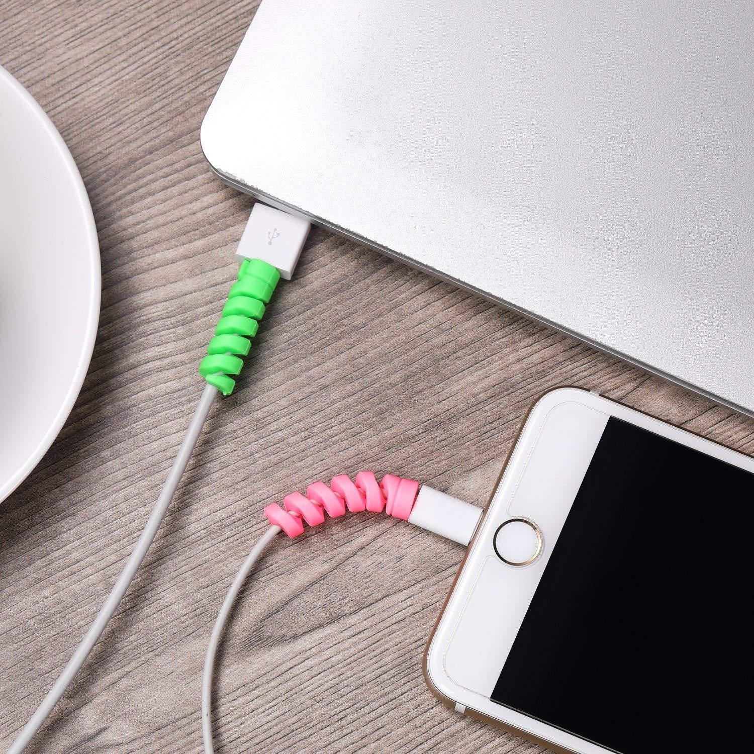 Wukusy spiral charger cable protectors for universal earphone and charging cords, pack of 10, flexible spiral cable covers.
