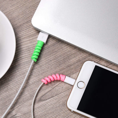 Wukusy spiral charger cable protectors for universal earphone and charging cords, pack of 10, flexible spiral cable covers.