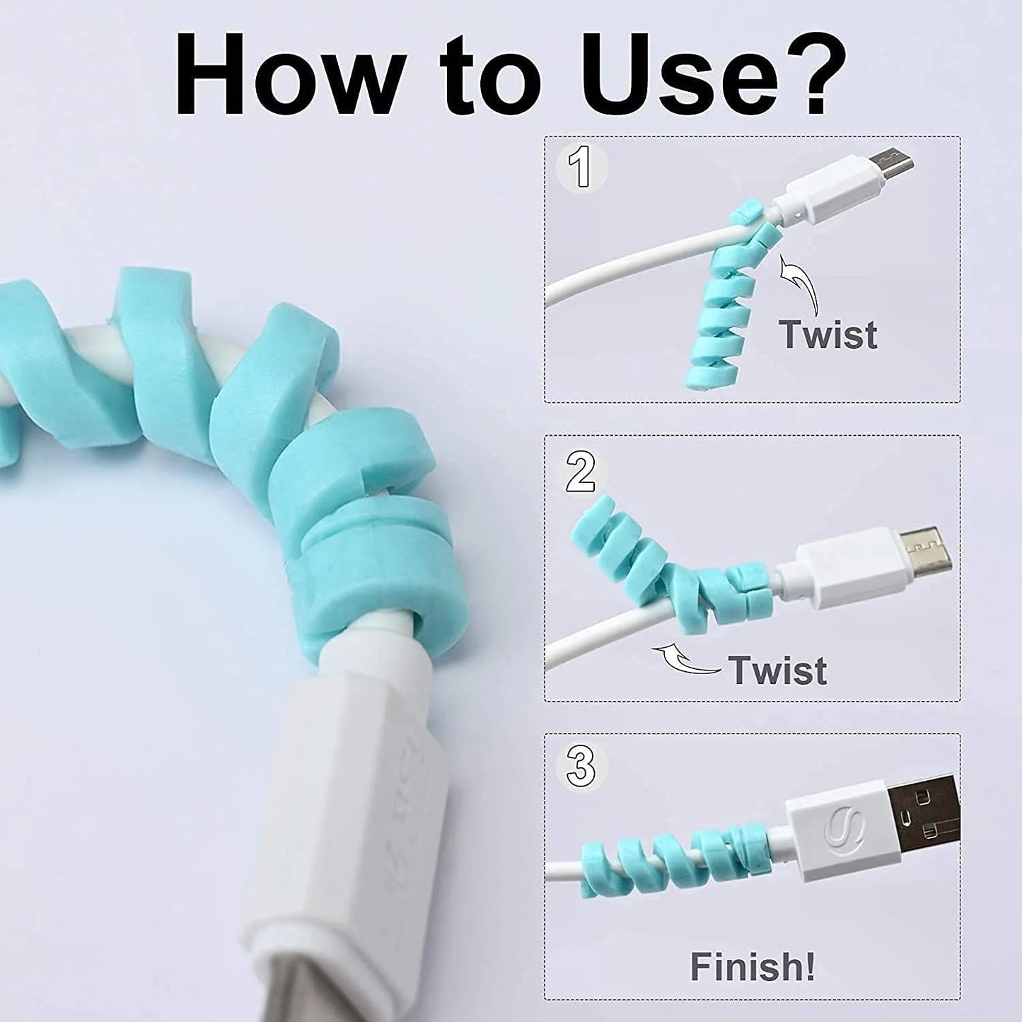 Wukusy spiral charger cable protector and data cable saver for universal earphones, pack of 10, protects charging cords from damage.