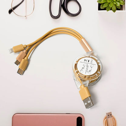 Wukusy 12835 3-in-1 retractable Micro USB, Type C, and Android charging cable for mobile devices, compact and portable design.