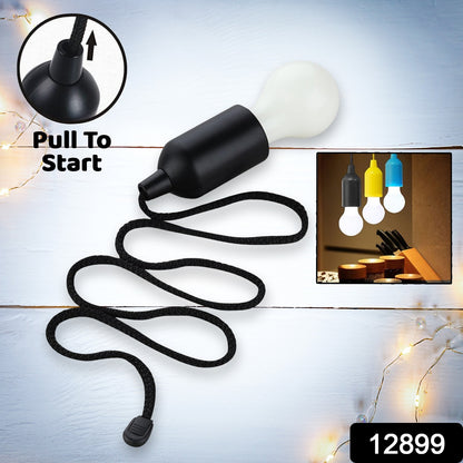 Black LED pendant light bulb with pull cord, hanging electrical light fixture by Wukusy, featuring a compact, modern design.