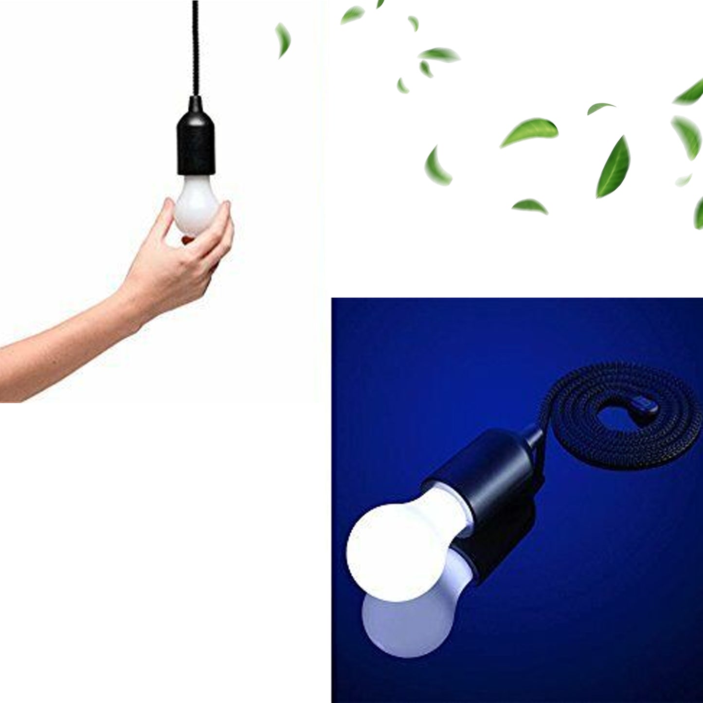 Black LED pendant light bulb with pull cord, hanging design, suitable for electronics and home lighting by Wukusy.