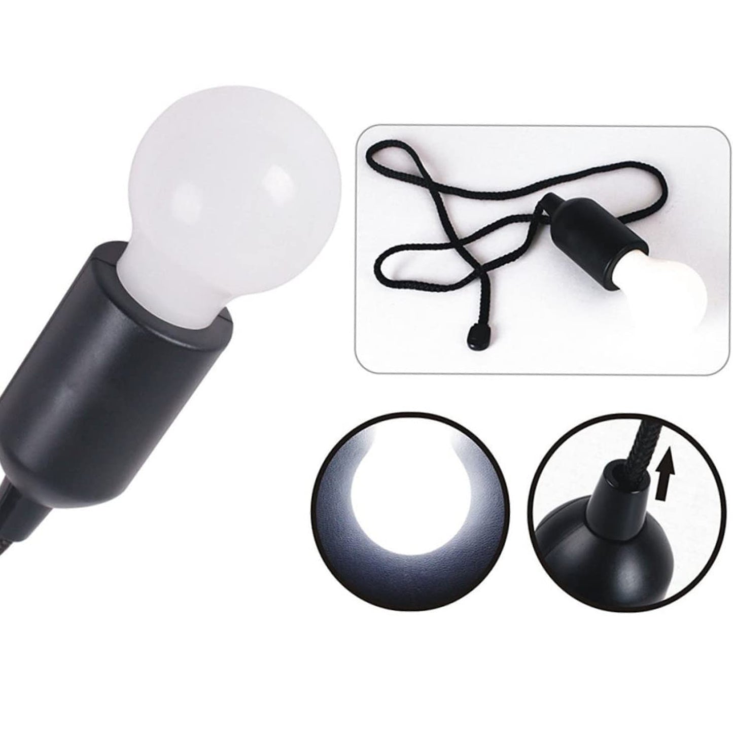 Black LED pendant light bulb with pull cord, hanging design, suitable for electronics and home lighting by Wukusy.