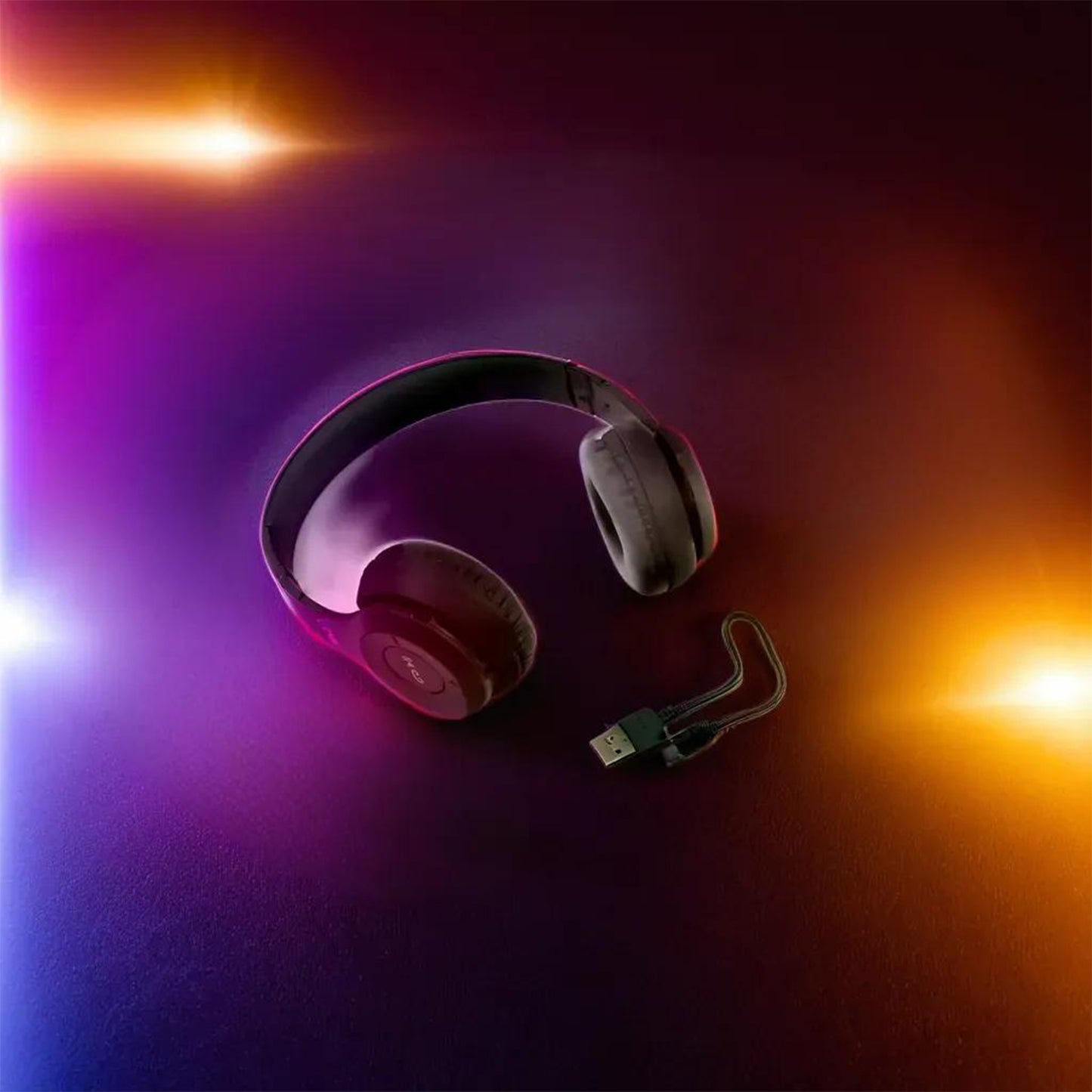 Wukusy wireless over-ear Bluetooth headphones with foldable headband, hands-free calling, black design, electronics product.