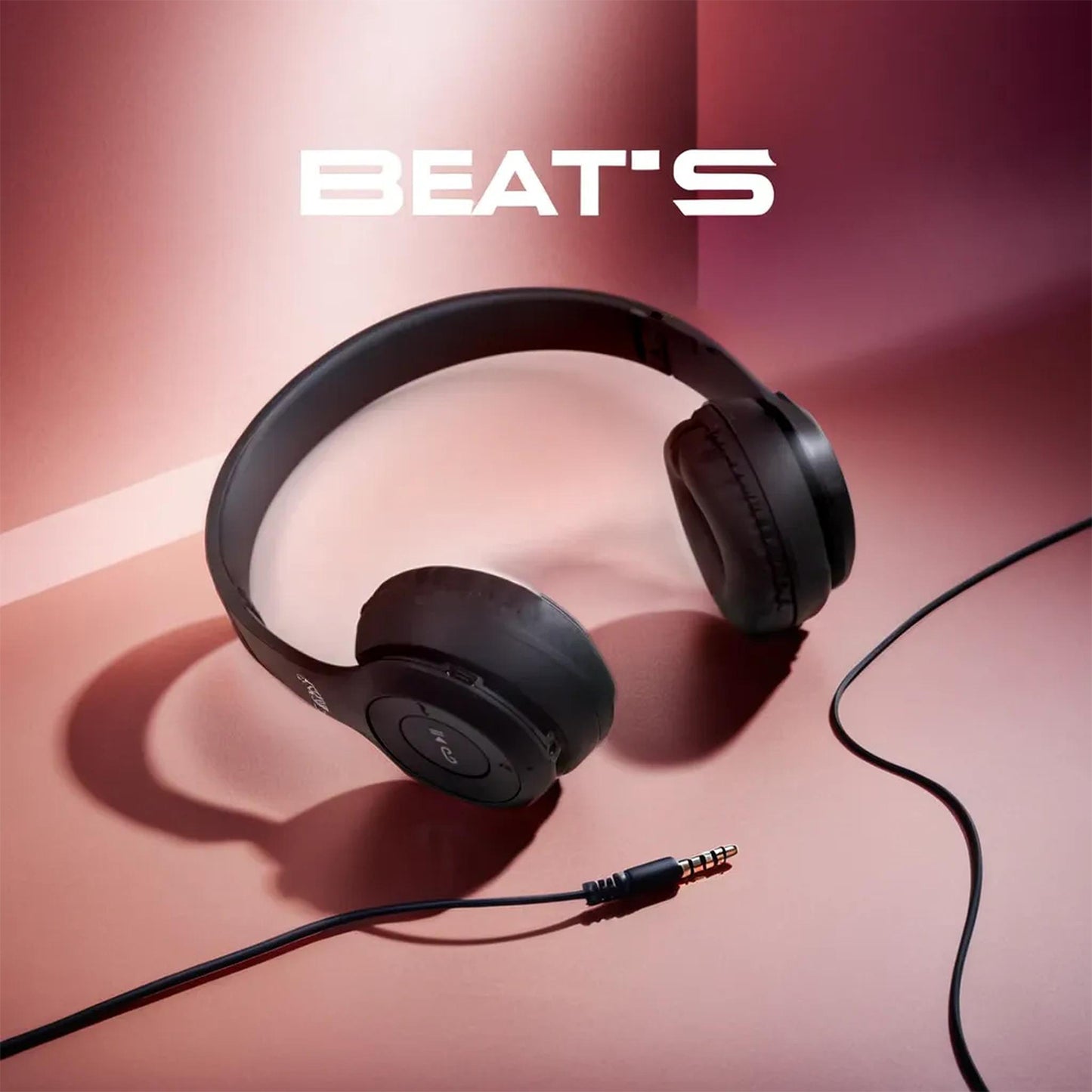 Wukusy wireless over-ear Bluetooth headphones with foldable headband, hands-free calling, and sleek black design.