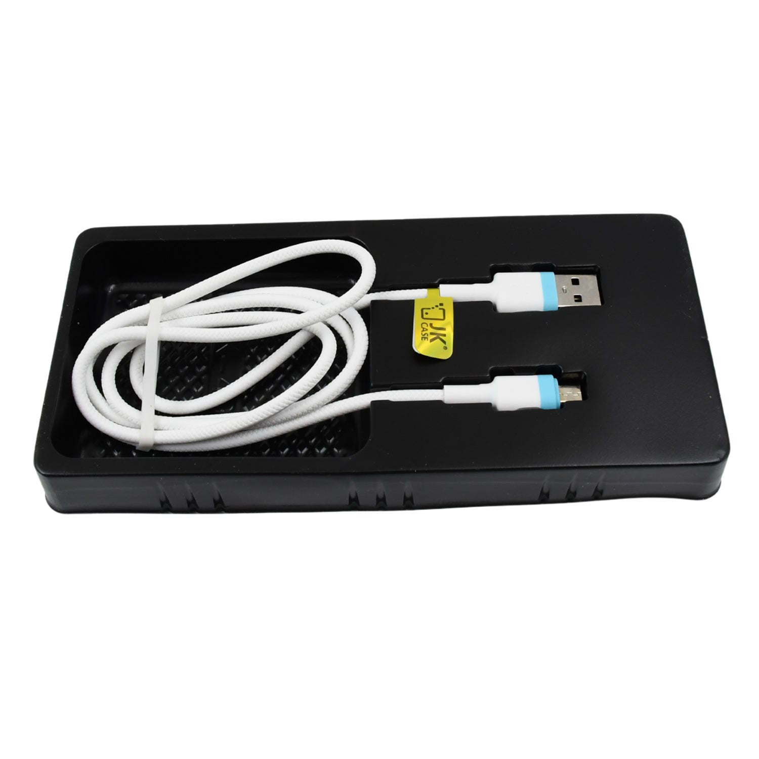 Wukusy 2.4A fast charging Android data transfer cable, black, durable connector, for quick charging and data transfer.
