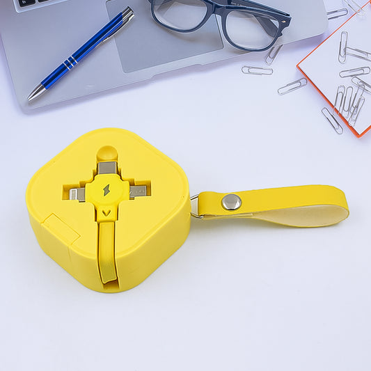 Wukusy 3-in-1 retractable charger cable compatible with smartphones, showing the versatile multi-connector design in a compact form.