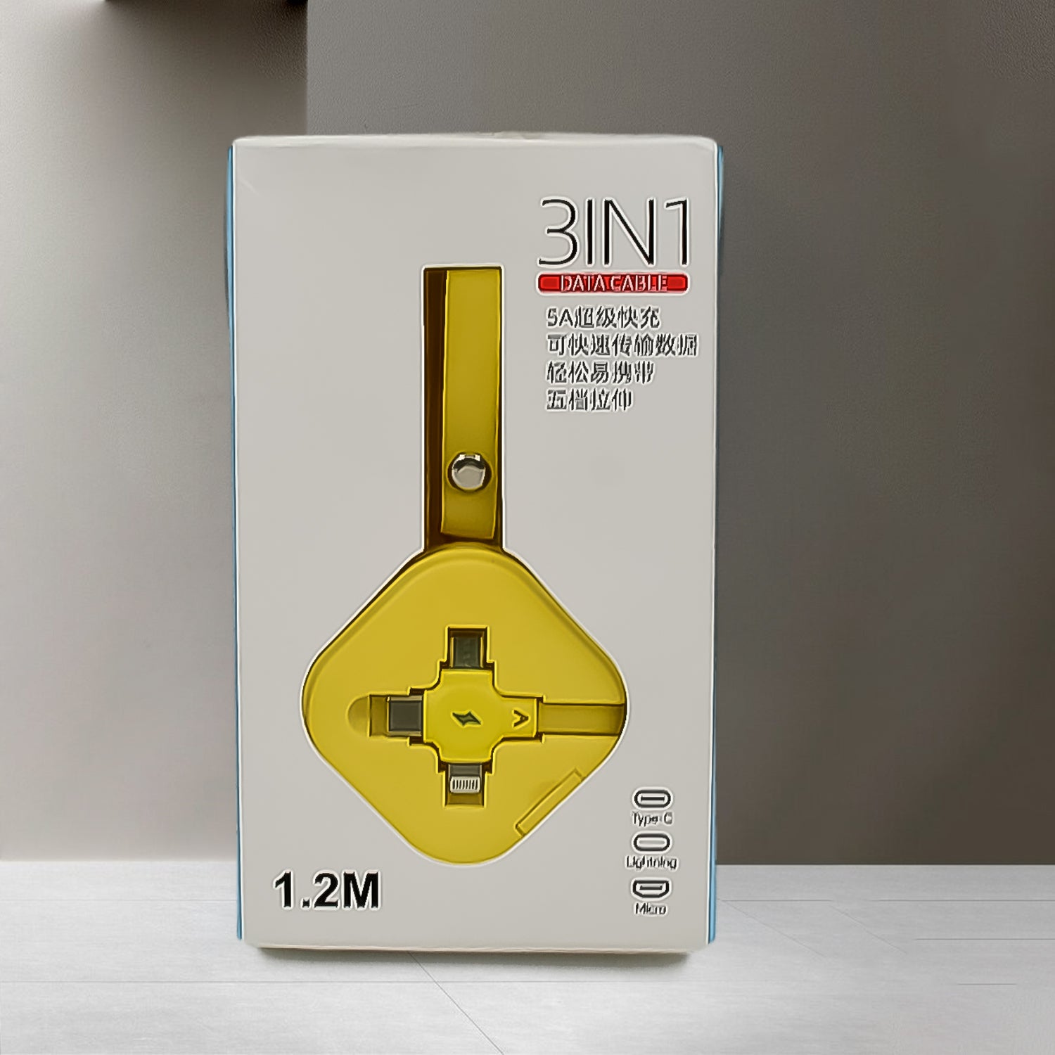 Wukusy 3-in-1 retractable charger cable compatible with smartphones, featuring multiple connectors for versatile charging.