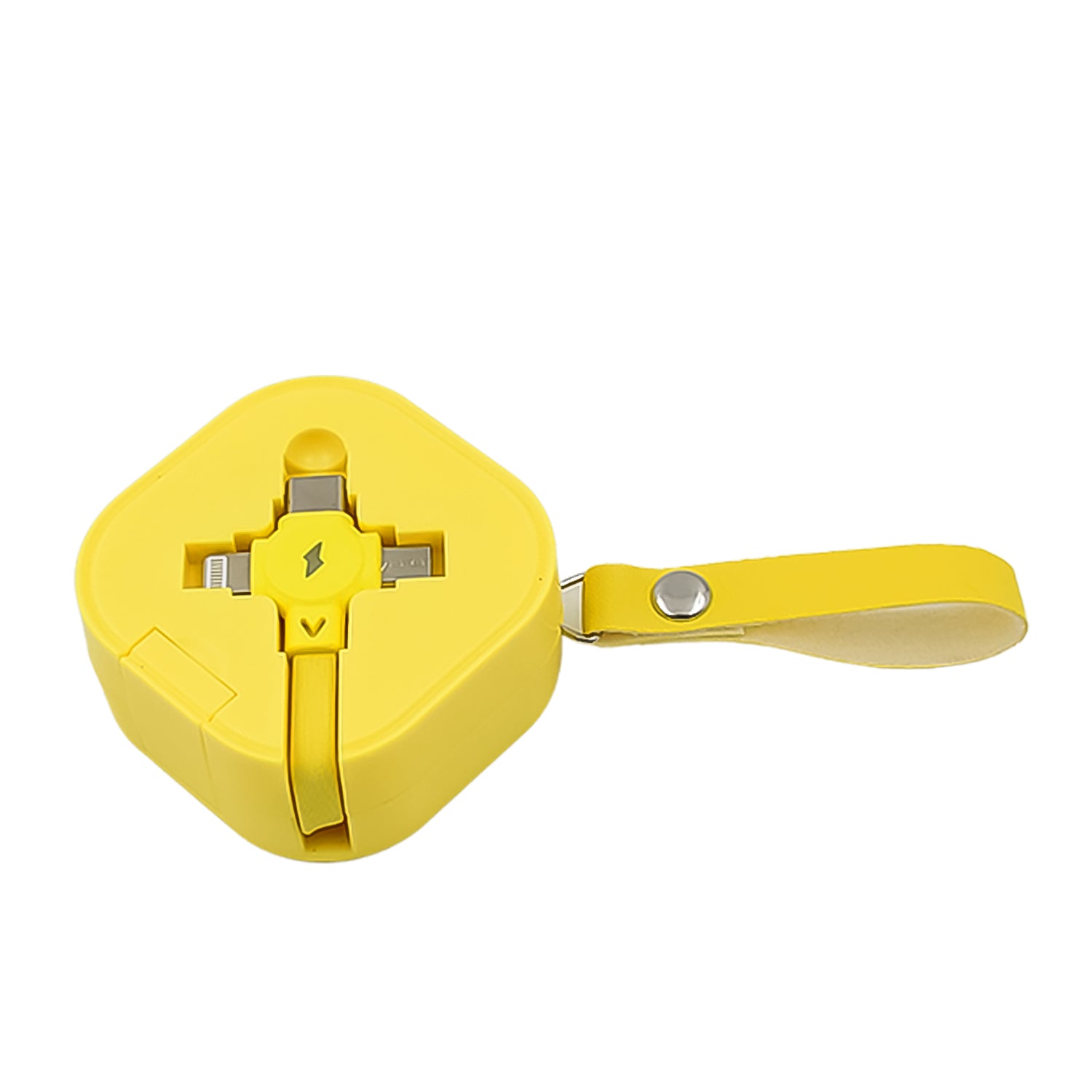 Wukusy 3-in-1 retractable charger cable compatible with smartphones, showing multiple connectors in a compact design.