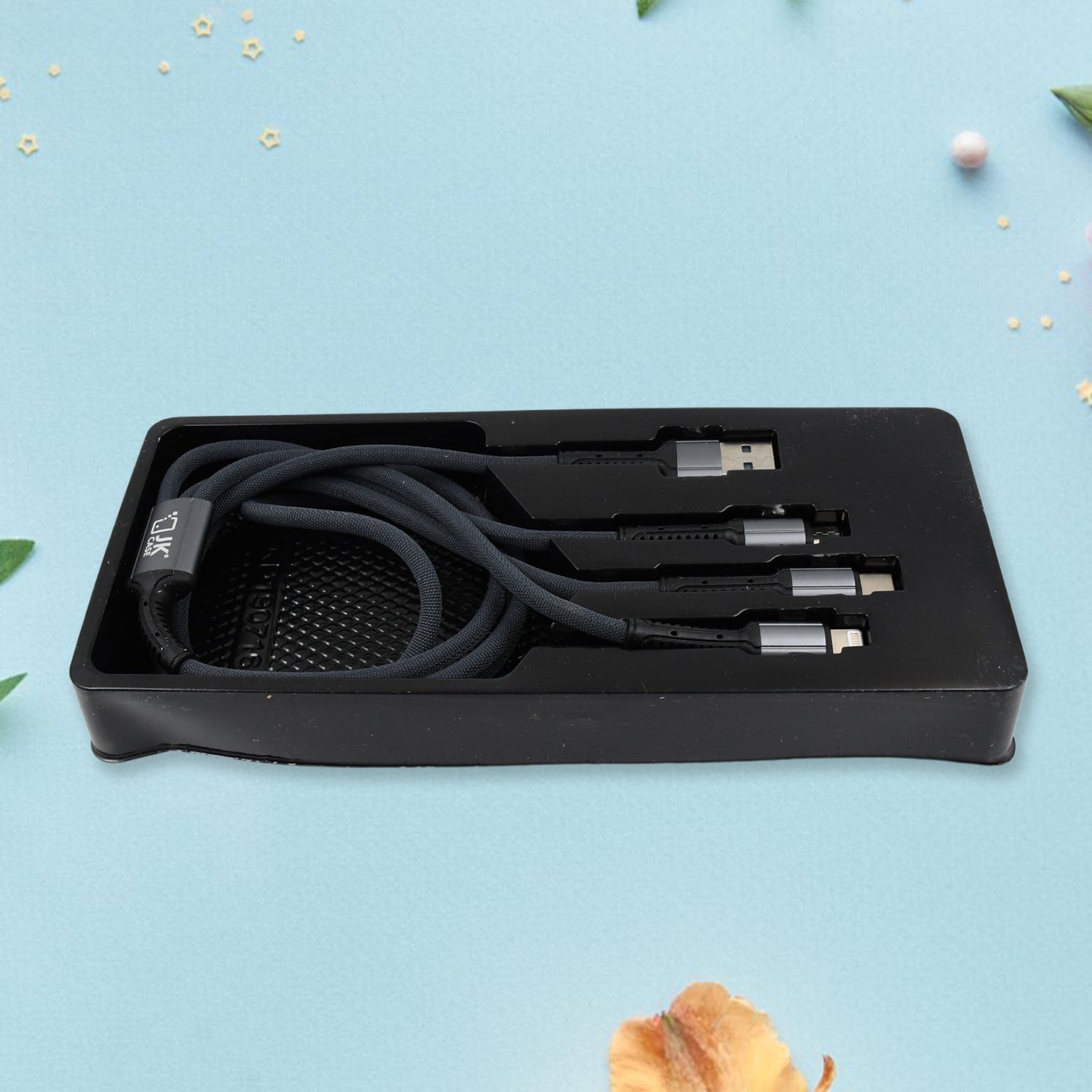 Wukusy 3-in-1 multi fast charging cable for electronics, 1200 mm length with multiple connectors for versatile device charging.