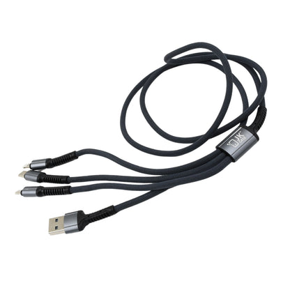 Wukusy 3-in-1 multi fast charging cable with USB, USB-C, and Lightning connectors, 1200mm length for versatile device charging.