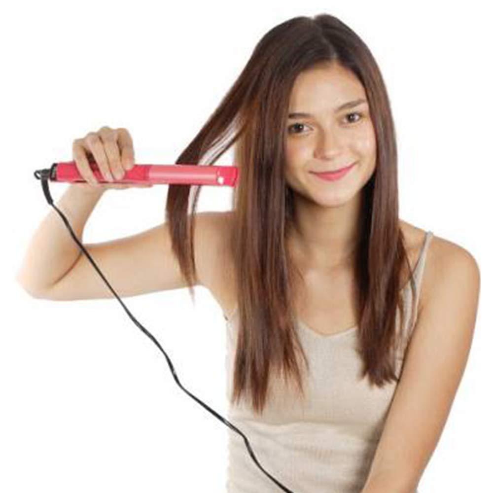 Wukusy 2-in-1 hair straightener and curler machine for women, with black and pink design, displaying both curling and straightening features.