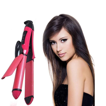 Wukusy 2-in-1 hair straightener and curler machine for women, electric styling iron for curling and straightening hair.