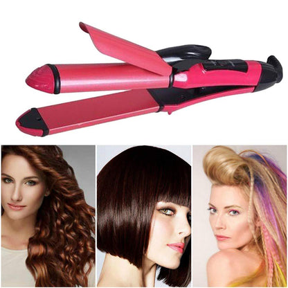 Wukusy 2-in-1 hair straightener and curler machine for women, with dual iron for curling and straightening hair.