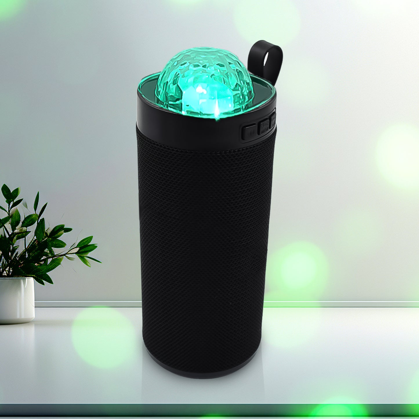 Wukusy 3D Disco Light Sound Bluetooth Speaker, compact electronic device with colorful lighting and built-in Bluetooth connectivity.