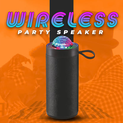 Wukusy 3D Disco Light Sound Bluetooth Speaker showcasing colorful LED lights and compact electronic design.
