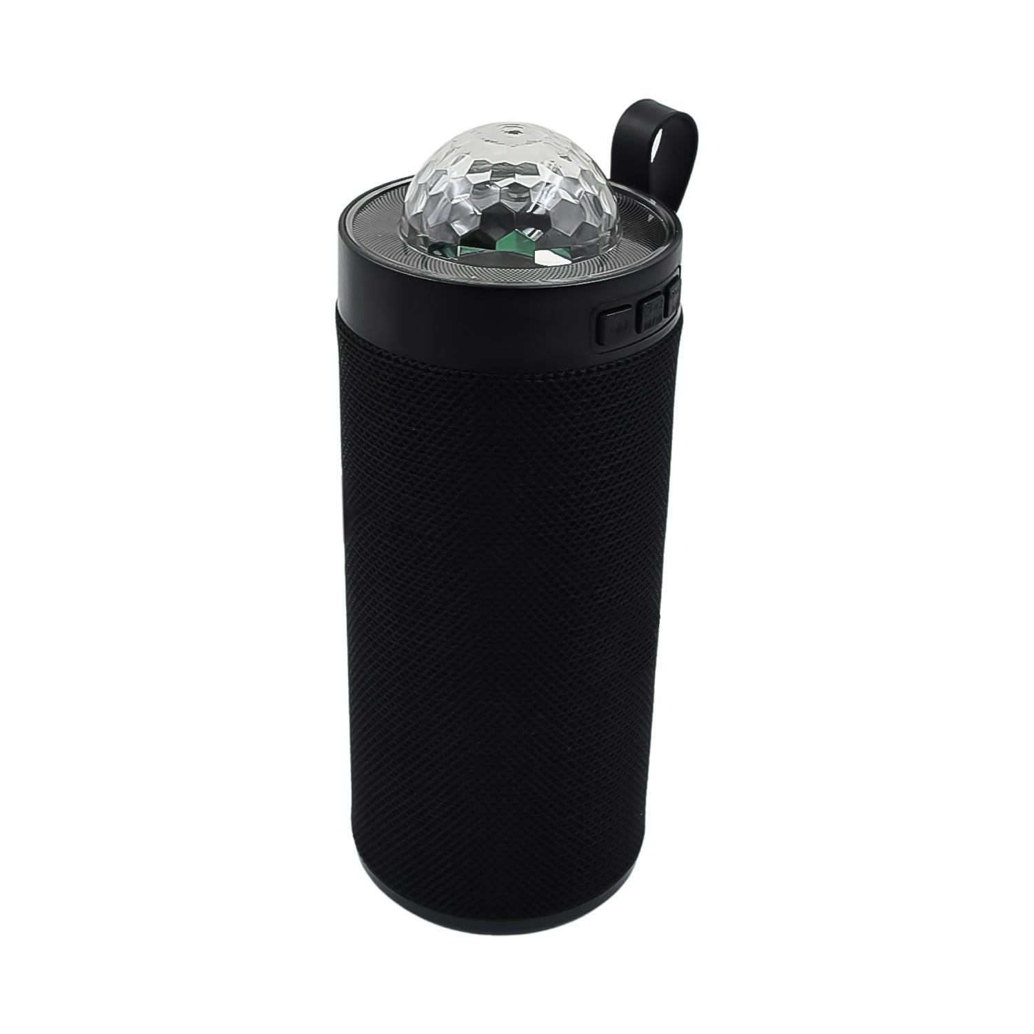 Wukusy 3D disco light sound Bluetooth speaker showing colorful LED lights and control buttons on a sleek black design
