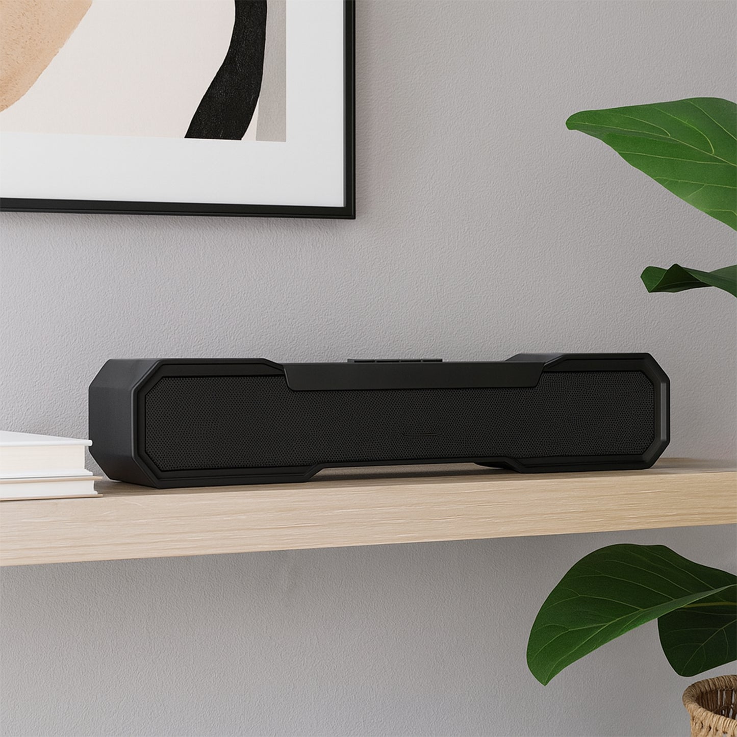 Wukusy 3D Sound Wireless Bluetooth Speaker in black, compact portable electronics device with control buttons on top.