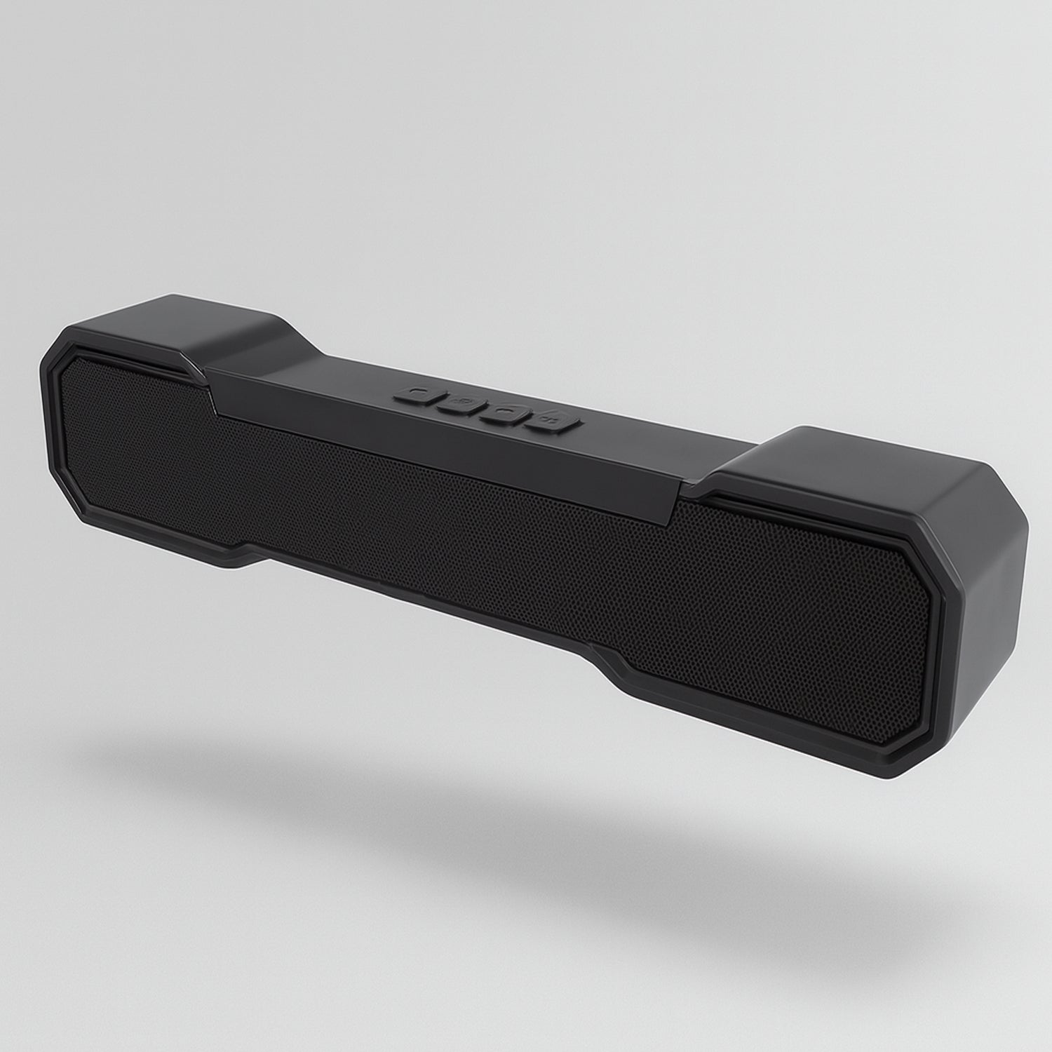 Wukusy 3D Sound Wireless Bluetooth Speaker showing black cylindrical design with control buttons and connecting cable.
