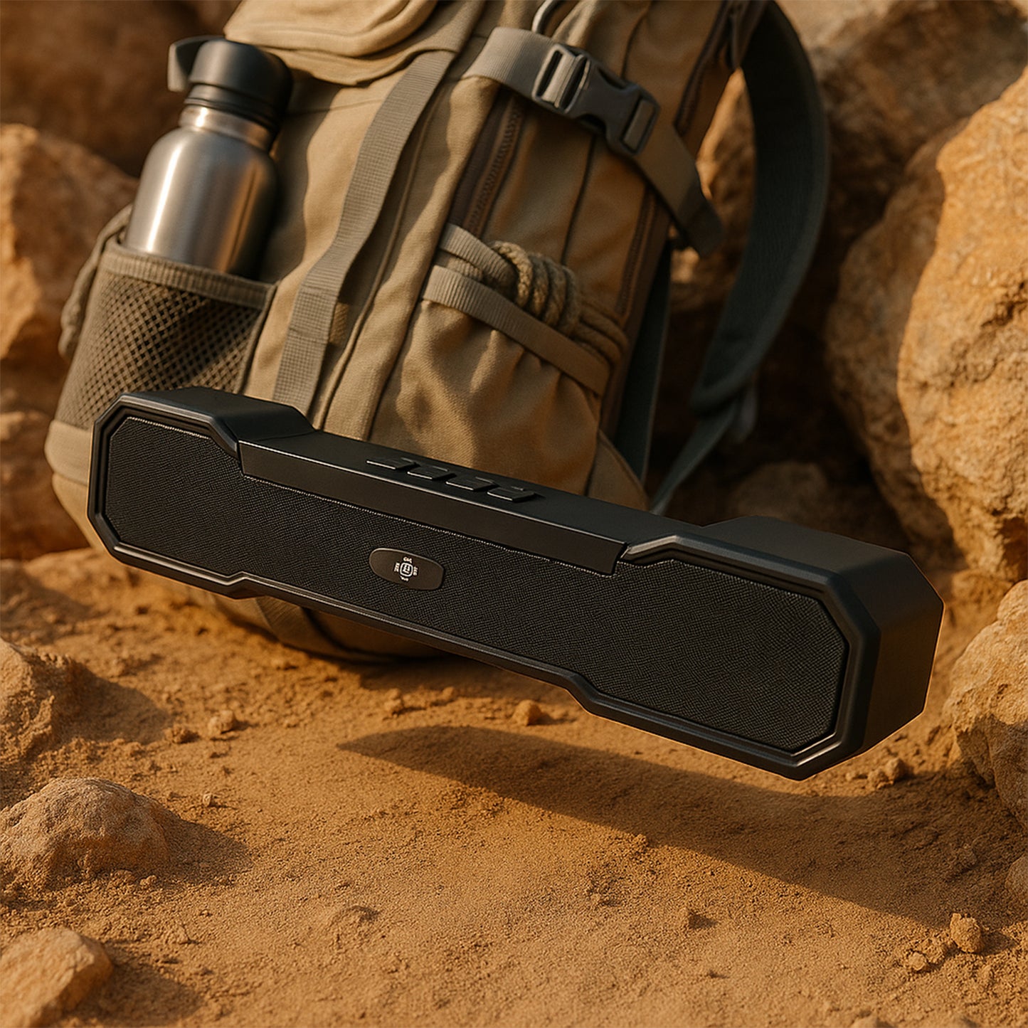 Wukusy 3D Sound Wireless Bluetooth Speaker showing black compact design with control buttons and speaker grille.