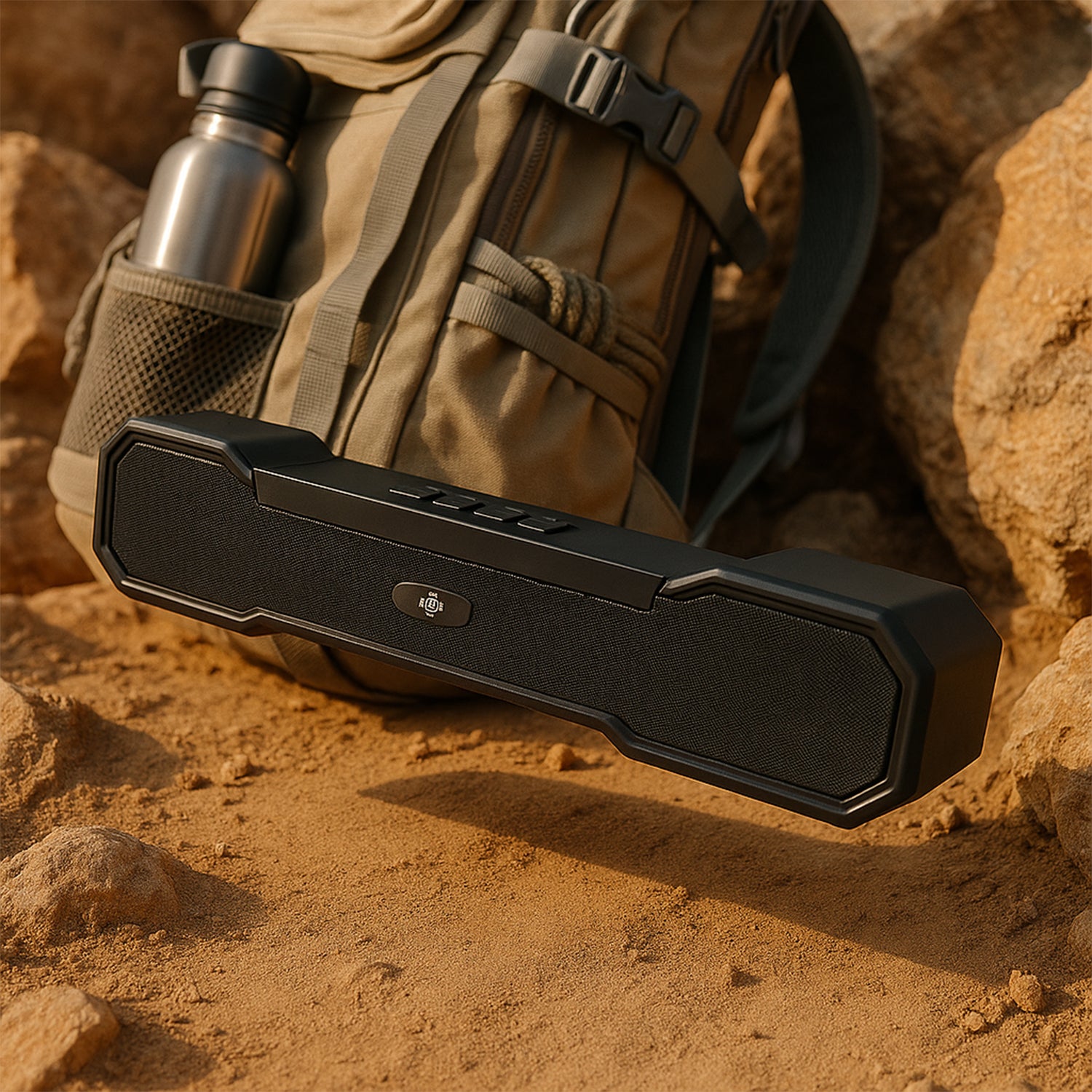 Wukusy 3D Sound Wireless Bluetooth Speaker showing black compact design with control buttons and speaker grille.