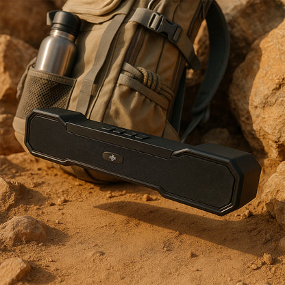 Wukusy 3D Sound Wireless Bluetooth Speaker showing black compact design with control buttons and speaker grille.